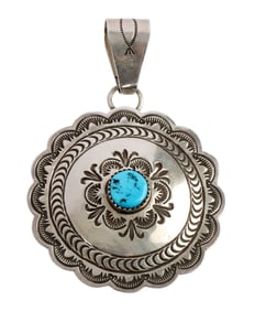 NATIVE NAVAJO SOUTHWEST SILVER & TURQUOISE PENDANT