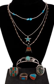 NAVAJO TURQUOISE & SILVER JEWELRY DEALERS LOT