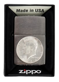 NEW ZIPPO LIGHTER WITH SILVER KENNEDY HALF DOLLAR