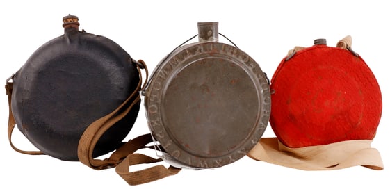 3 CANTEEN LOT ALPHABET BLACK LEATHER RED FELT