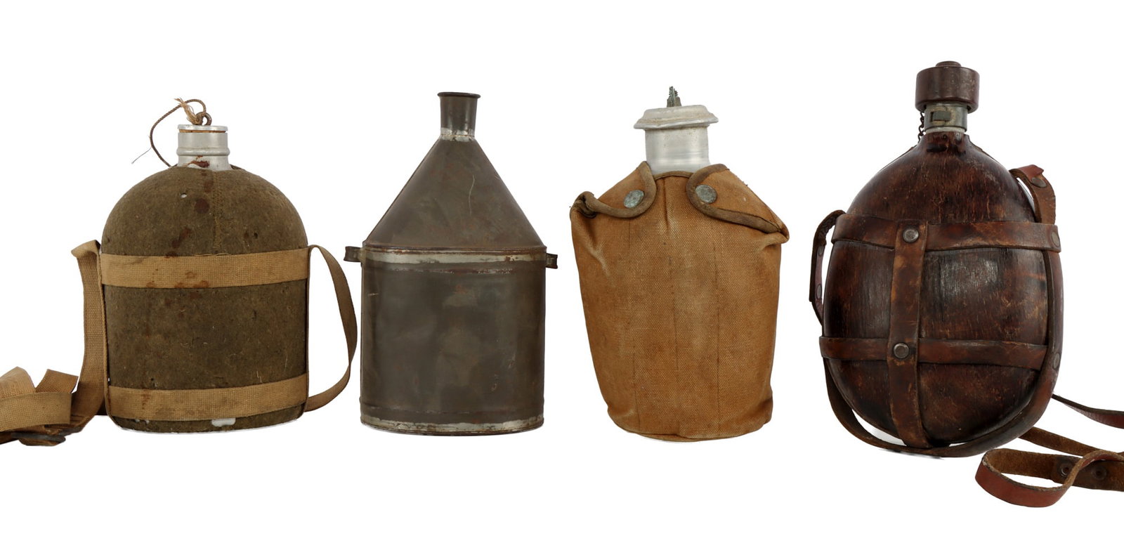 4 CANTEEN LOT BULGARIA NEW ZEALAND MINER: Miner canteen is without stopper, Bulgarian is wood, all good original condition.