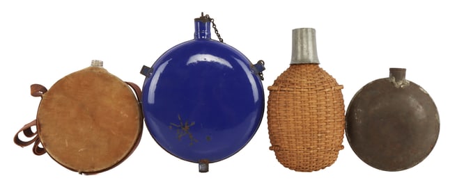 4 MILITARY CANTEEN LOT MASONIC BRITISH WICKER NAME