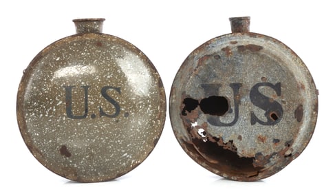 2 U.S. STAMPED SPANISH AMERICAN WAR ENAMEL CANTEEN