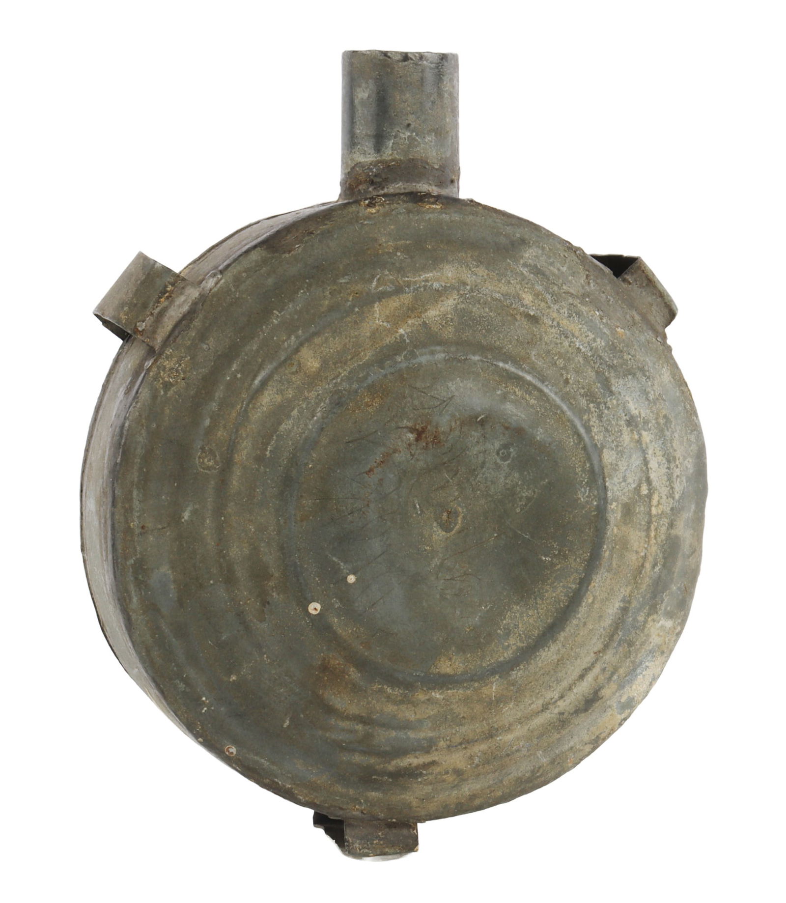 CIVIL WAR CANTEEN W NOTE TO A SWEET GIRL PVT PUGH: Mini canteen or flask, 3 1/2 x 4 inches. Interesting note attached, "To a Sweet Girl, PVT David Pugh" reverse reads" Remember Me When This You See, Rebel Waters From Georgia Sea". Seems to be same per