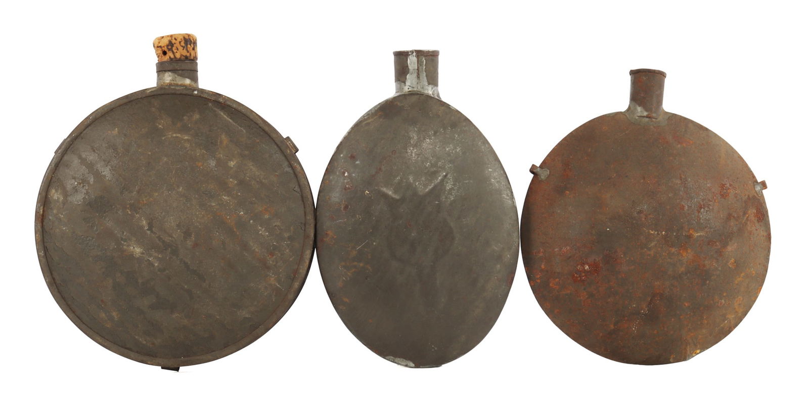 U.S. CIVIL WAR UNION CANTEEN LOT OF 3: Only 1 has stopper, smaller, 4 to 6 inches. Each very good original condition.