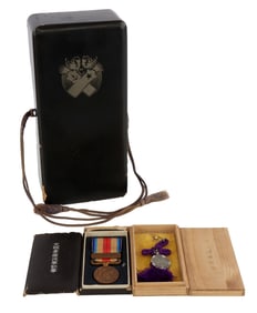 WWII IMPERIAL JAPANESE IJN BOX & MEDAL & PIN