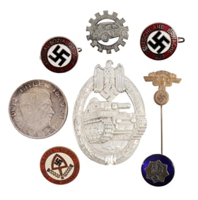 WWII GERMAN PANZER ASSAULT BADGE & PINS LOT OF 8