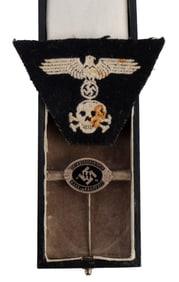 WWII GERMAN SS FM STICK PIN MEDAL CASE & CAP SKULL