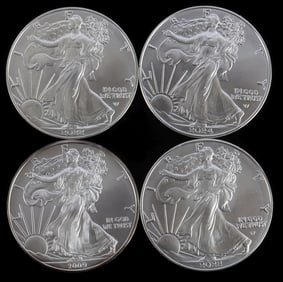 4 MIX DATE 1 OZT OUNCE SILVER AMERICAN BU COIN LOT