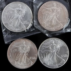 4 MIX DATE 1 OZT OUNCE SILVER AMERICAN EAGLE LOT