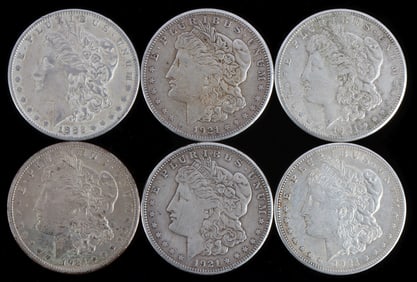 6 MIXED DATE MORGAN SILVER DOLLARS