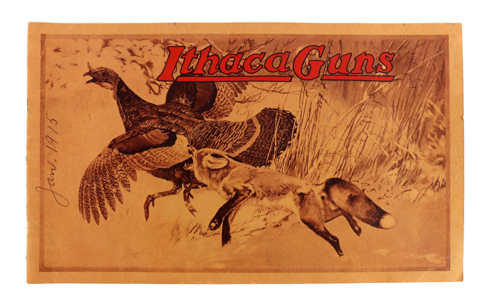 1915 ITHACA GUNS PROMOTIONAL BROCHURE: A promotional poster for Ithaca Guns, dated to January of 1915. Includes price sheet. Very good, original condition.