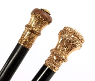 ANTIQUE 10KT GOLD FILL WALKING CANE LOT OF 2