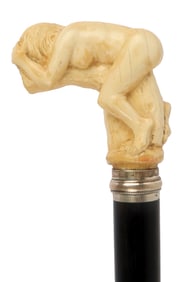 ANTIQUE GARDEN OF EDEN EVE CARVED WALKING CANE