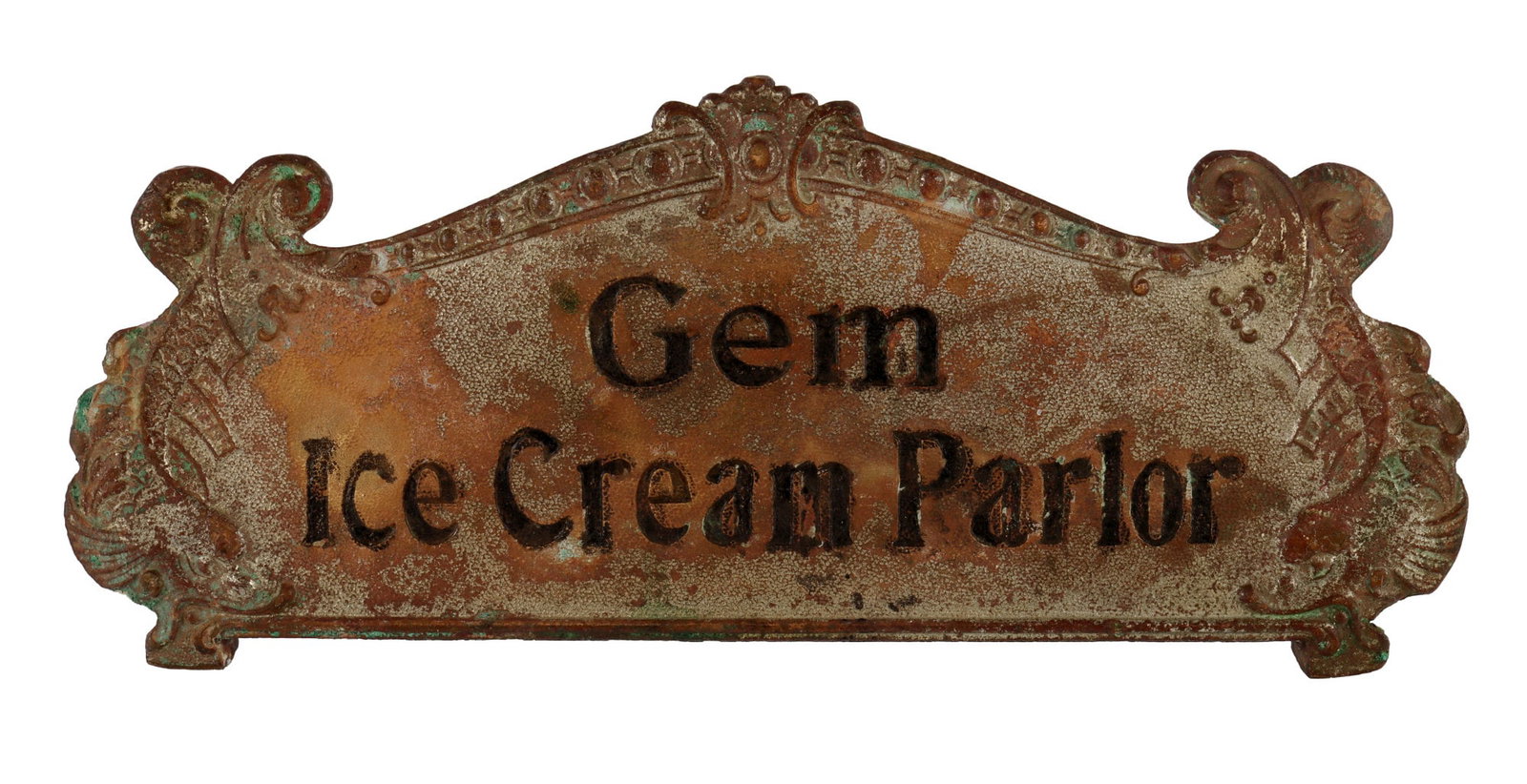 GEM ICE CREAM PARLOR ANTIQUE TIP SIGN: An antique tip sign reading 'Gem Ice Cream Parlor.' 9.75 X 4 inches. Very good, original condition.
