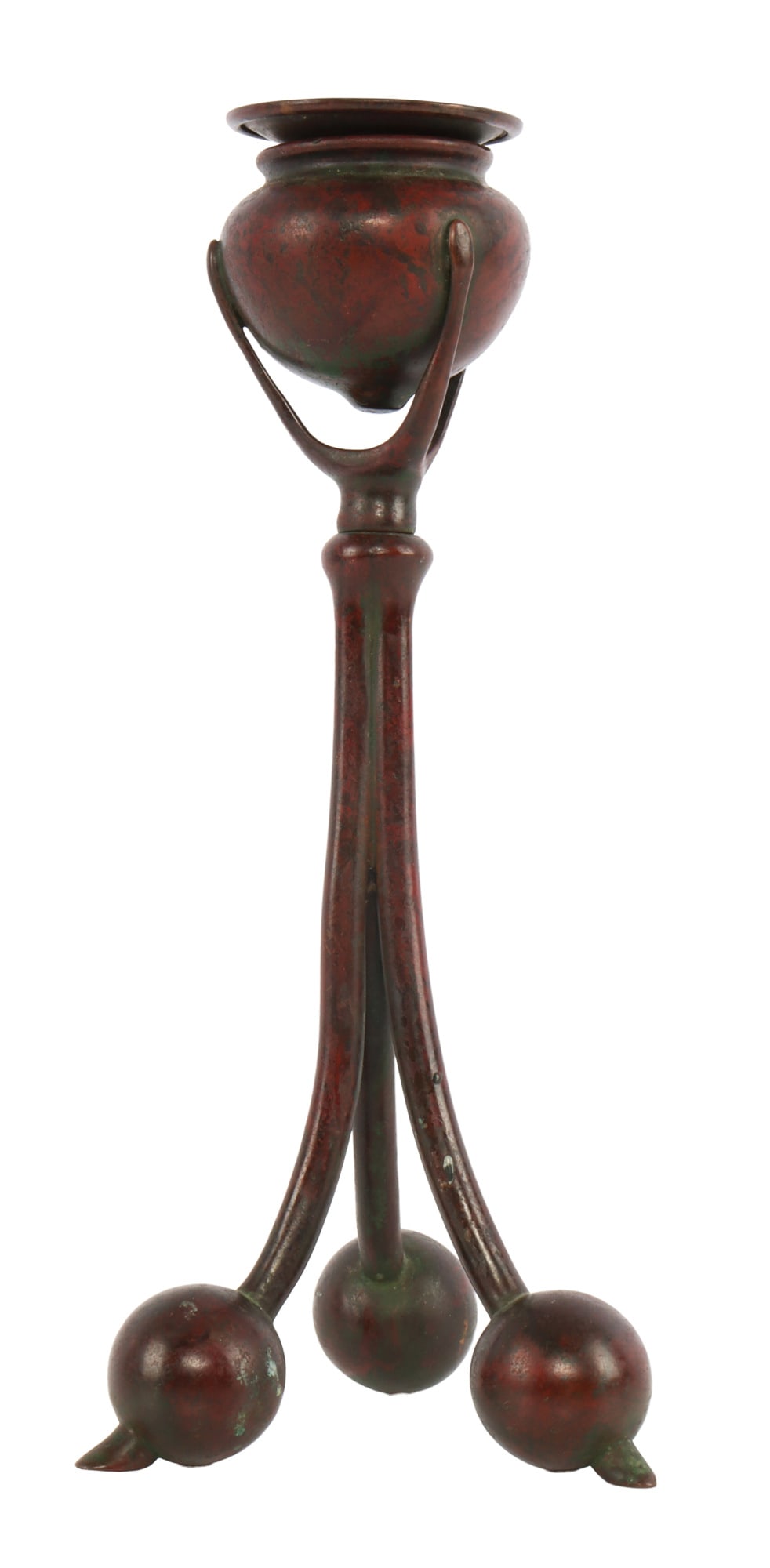 TIFFANY STUDIOS BRONZE CANDLESTICK TRIPOD: Marked Tiffany Studios New York. Number 1303. It measures 8 7/8 inches.