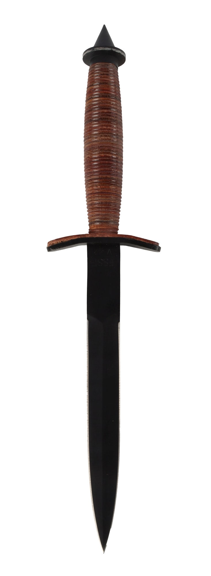 US MILITARY V-42 STILETTO FIGHTING KNIFE: A contemporary commercial version of the WWII era V-42 fighting stiletto used by US forces. 7.5 inch blade, 5.6 inch handle. With scabbard. New in box. Very good. original condition. This lot has a re