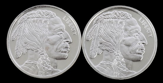 SILVER ROUND 1 OZT .999 LOT OF 2 BUFFALO DESIGN