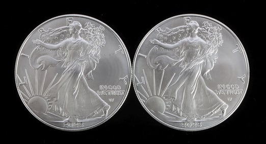 TWO SILVER EAGLES 1 OZT .999 SILVER 2023