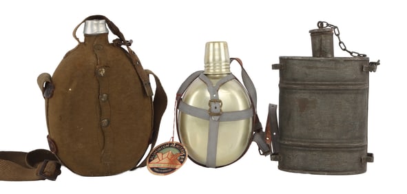 19TH CENTURY POWDER TIN & 2 CANTEEN LOT JAPAN