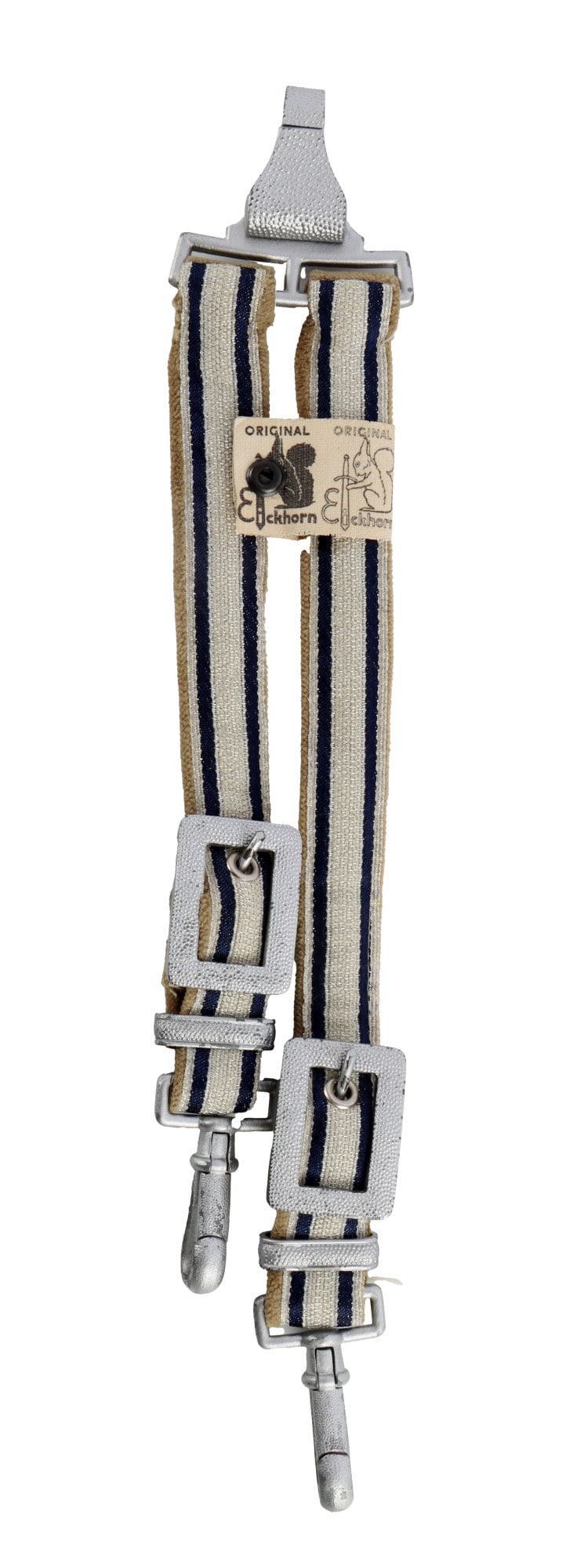 GERMAN DRGM EICKHORN DRK LEADERS DAGGER HANGER: Rare Aluminum Hanger for a DRK Red Cross Leader's Dagger. Original tag from Eickhorn Solingen. Measures 11.25 inches. With DRGM register mark on the reverse. Near-Mint original condition.