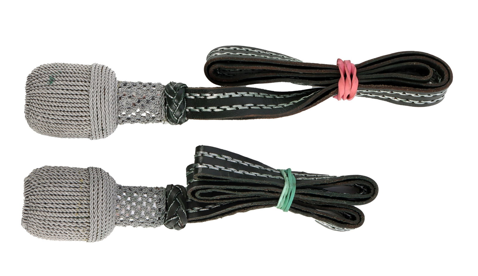 2 WWII GERMAN REICH ARMY OFFICER SWORD PORTEPEE: Unissued. Leather straps with silver bullion wire threaded together. Heads are in typical silver bullion wire fashion. Very good condition. This lot has a reserve.