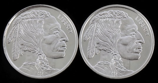 SILVER ROUND 1 OZT .999 LOT OF 2 BUFFALO DESIGN