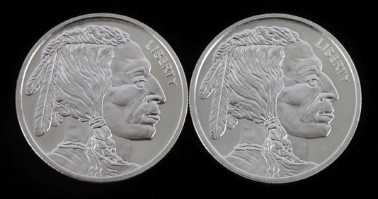 SILVER ROUND 1 OZT .999 LOT OF 2 BUFFALO DESIGN