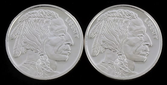 SILVER ROUND 1 OZT .999 LOT OF 2 BUFFALO DESIGN