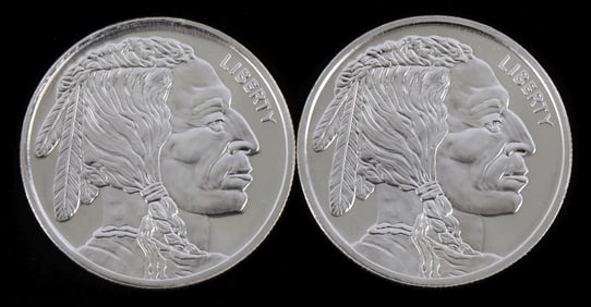 SILVER ROUND 1 OZT .999 LOT OF 2 BUFFALO DESIGN