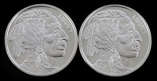 SILVER ROUND 1 OZT .999 LOT OF 2 BUFFALO DESIGN