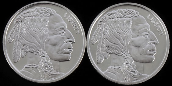 SILVER ROUND 1 OZT .999 LOT OF 2 BUFFALO DESIGN