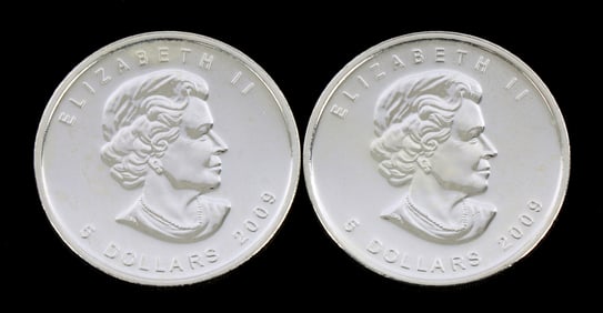 1 OZT OUNCE SILVER MAPLE LEAF COINS LOT OF 2 2009