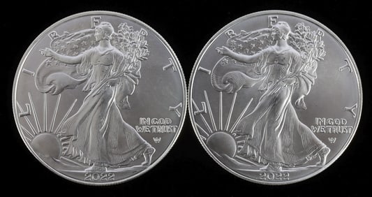 SILVER EAGLES 1 OZT .999 SILVER 2022 LOT 2