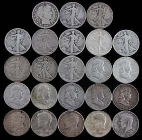 $11.50 FACE VALUE US SILVER HALF DOLLARS