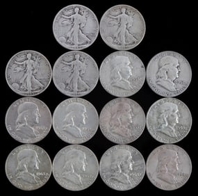 $7 FACE VALUE 90% SILVER FRANKLIN & WALKING HALF