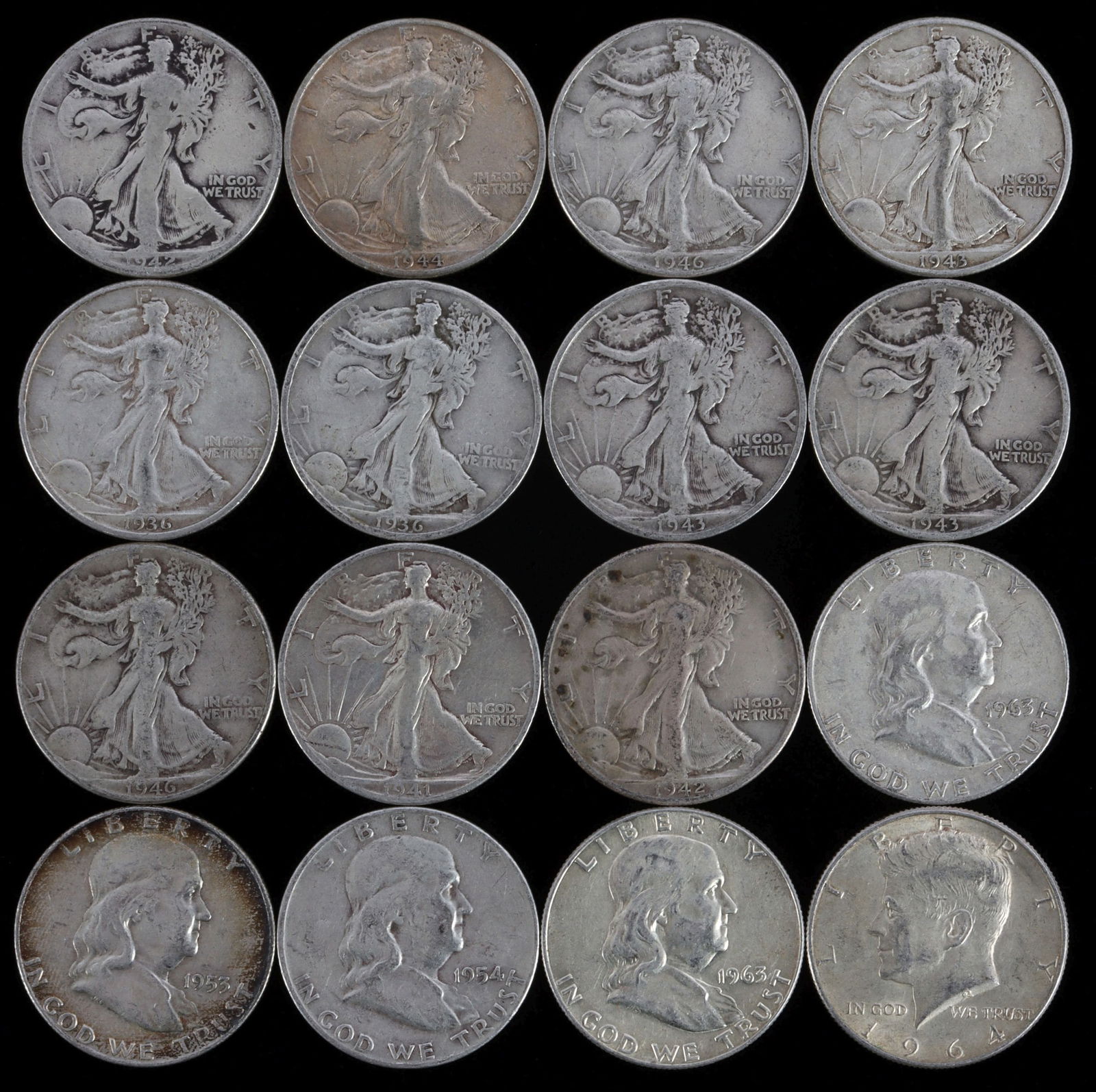 $8.00 FACE VALUE 90% SILVER HALF DOLLAR COIN LOT (1 of 2)