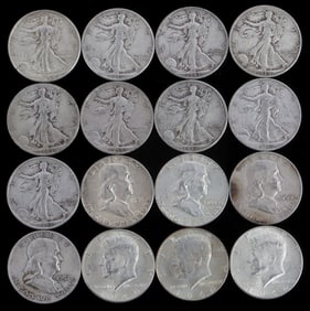 $8.00 FACE VALUE 90% SILVER HALF DOLLAR COIN LOT