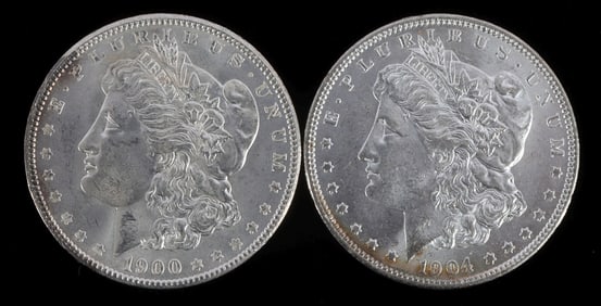 2 MINT STATE MORGAN SILVER DOLLARS 1900 1904