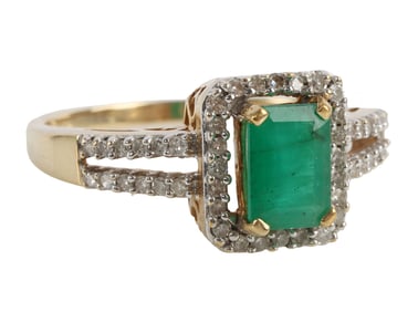 .47 CARAT EMERALD DIAMOND HALO 10K YELLOW GOLD