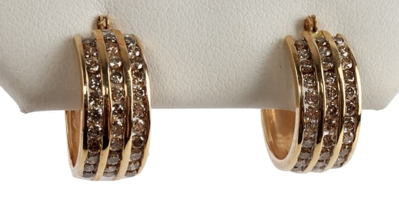 10K YELLOW GOLD DIAMOND HOOP EARRINGS