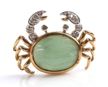 10K YELLOW GOLD DIAMOND JADE CRAB PENDANT