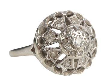 ART DECO DIAMOND CLUSTER RING 14K WHITE GOLD