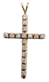 DIAMOND 10K GOLD CROSS PENDANT 1.25 INCH