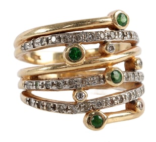 DIAMOND GREEN TOURMALINE 14K YELLOW GOLD RING