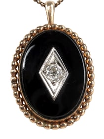 MINE CUT DIAMOND ONYX 12KT GOLD FILLED NECKLACE