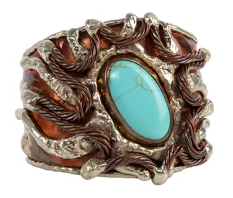 MIXED METAL BRUTALIST CUFF WITH TURQUOISE
