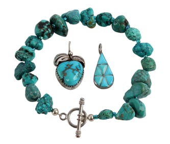 NATIVE AMERICAN NAVAJO TURQUOISE JEWELRY LOT OF 3