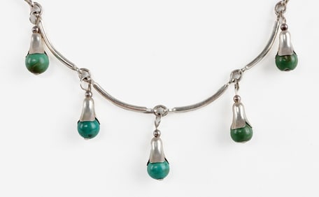 NAVAJO TURQUOISE & SILVER NECKLACE SQUASH BLOSSOM