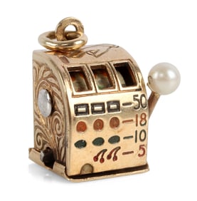 SLOT MACHINE PENDANT CHARM 14K PEARL WORKING